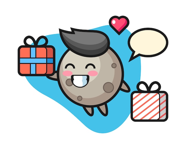 Dibujos animados de luna dando el regalo