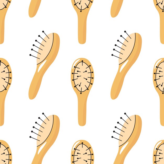 Dibujos animados de madera cepillo para el cabello de patrones sin fisuras Doodle peine ilustración para tienda de cuidado del cabello