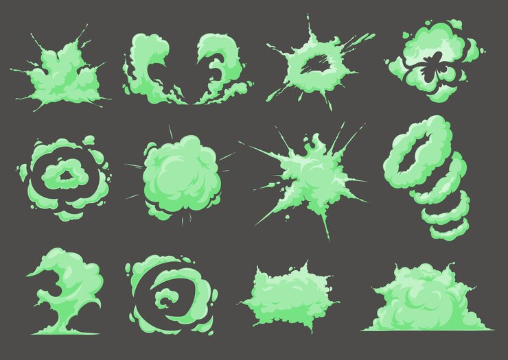 Vector dibujos animados de mal olor verde, hedor, humo apestoso.
