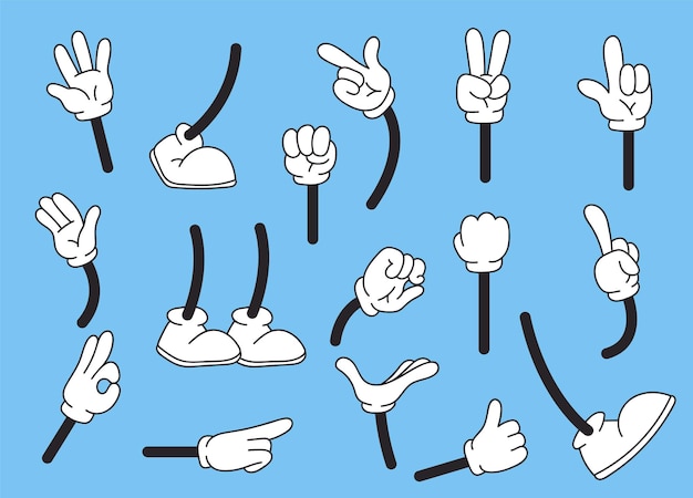 Vector dibujos animados mano pierna brazo pie carácter comic doodle mascota aislado conjunto diseño gráfico