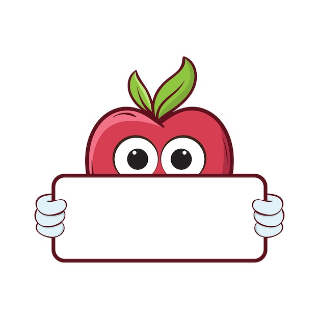 dibujos animados de manzana con ilustración de signo en blanco
