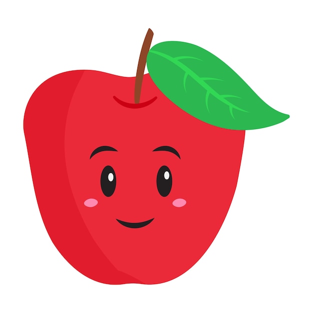 Dibujos animados de manzana roja alegre en estilo plano