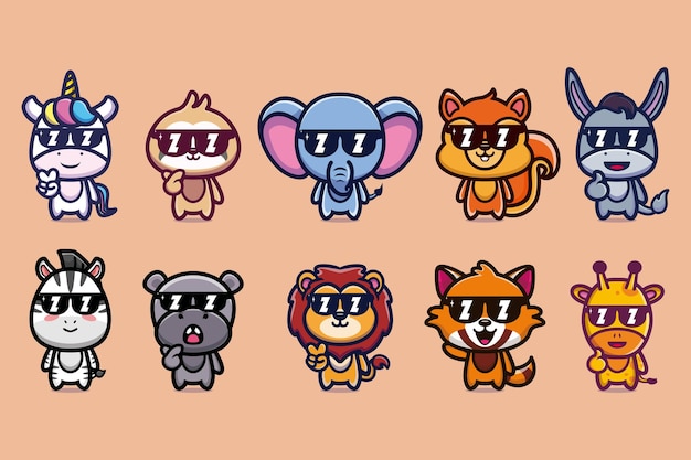 Dibujos animados de mascota animal lindo con gafas premium vector