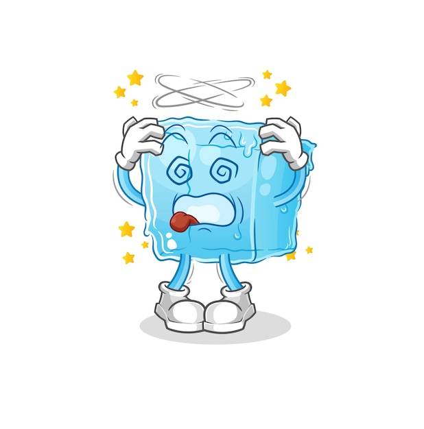 Dibujos animados de mascota de cabeza mareada de cubo de hielo