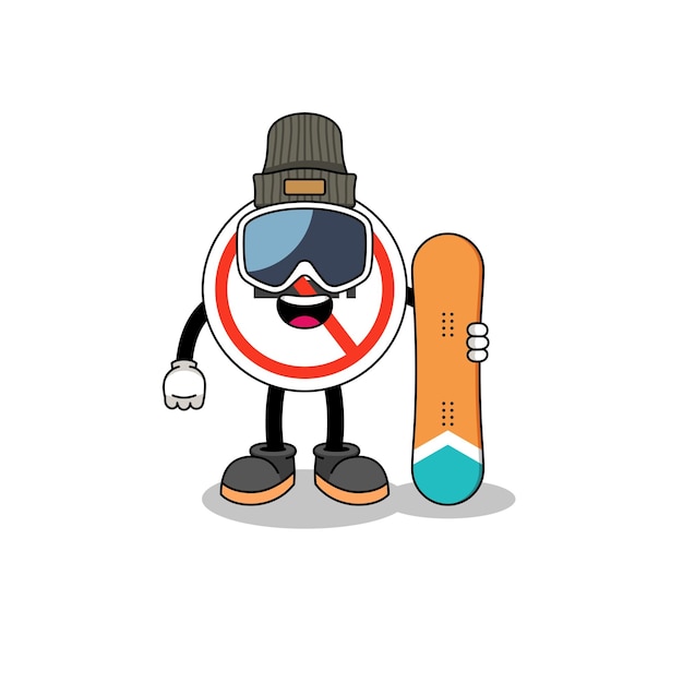 Dibujos animados de mascota de diseño de personajes de jugador de snowboard de señal de no fumar