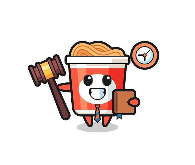 Dibujos animados de mascota de fideos instantáneos como juez, diseño de estilo lindo para camiseta, pegatina, elemento de logotipo