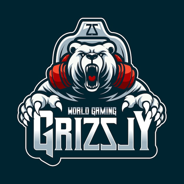 Vector dibujos animados de mascota grizzly logo world gaming