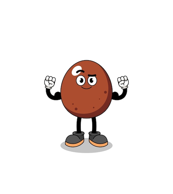 Dibujos animados de mascota de huevo de chocolate posando con diseño de personajes musculares