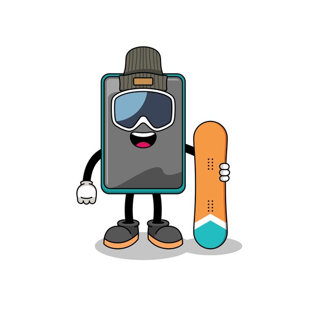 Dibujos animados de la mascota del jugador de snowboard de smartphone