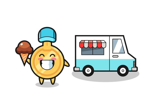Dibujos animados de mascota de llave con diseño lindo de camión de helados