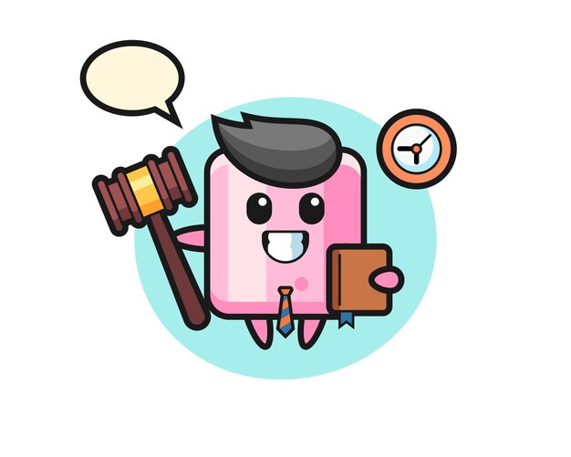 Dibujos animados de mascota de malvavisco como juez diseño de estilo lindo para elemento de logotipo de etiqueta de camiseta