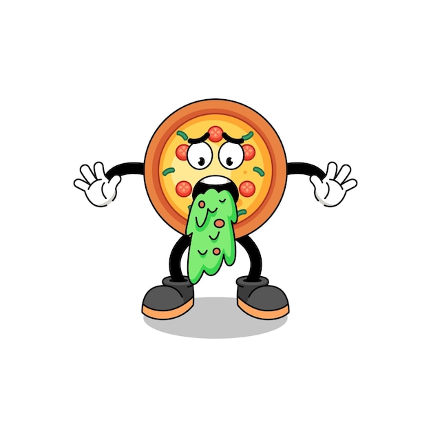 Dibujos animados de mascota de pizza vómitos