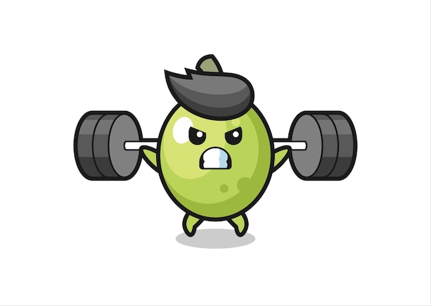 Dibujos animados de mascota verde oliva con una barra, diseño de estilo lindo para camiseta, pegatina, elemento de logotipo