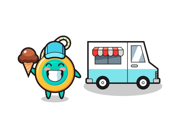 Dibujos animados de mascota de yoyo con camión de helados