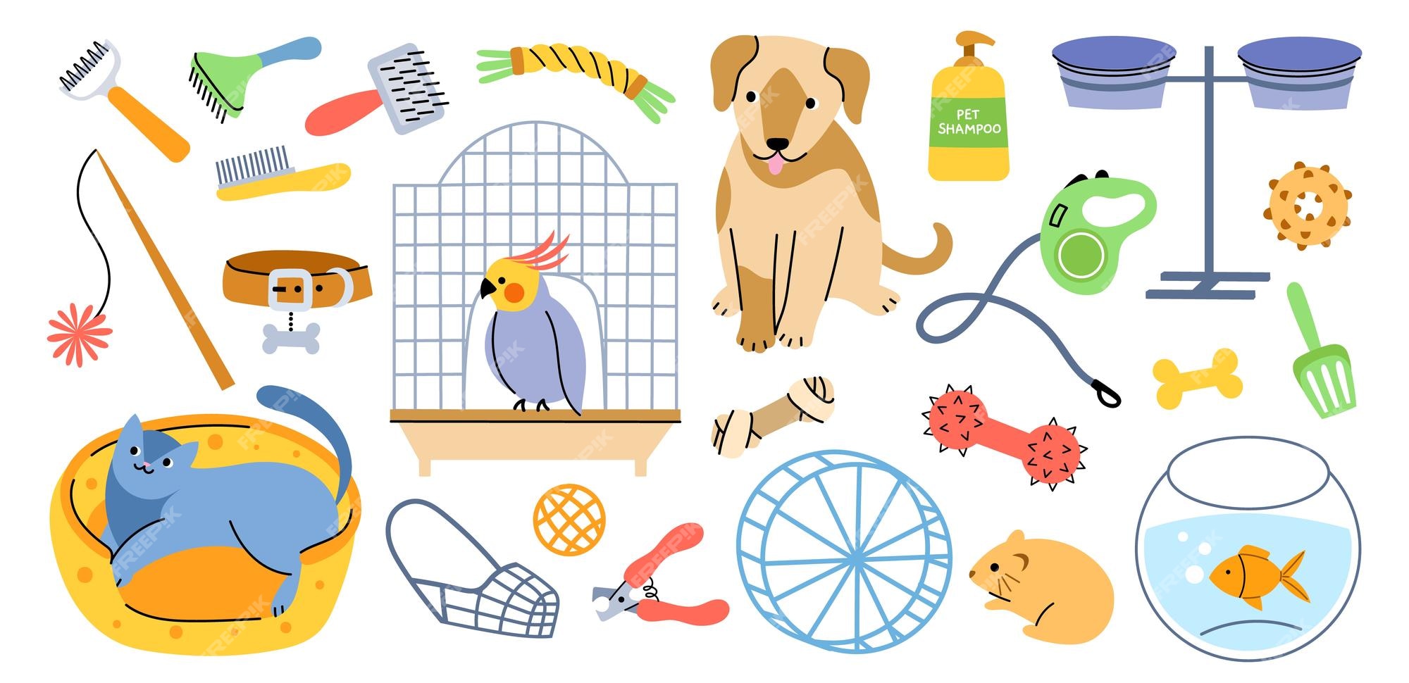 Animales lindos con accesorios, Vector Premium