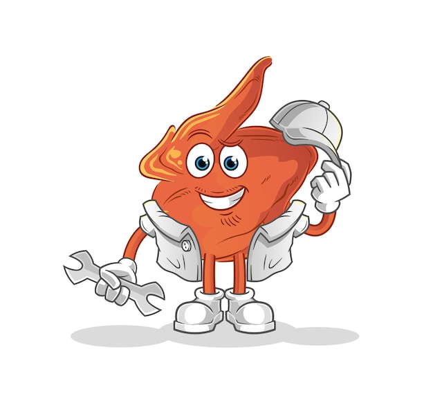 Dibujos animados de mecánico de ala de pollo. vector de mascota de dibujos animados
