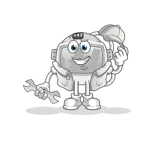 Dibujos animados de mecánico de casco de astronauta. vector de mascota de dibujos animados