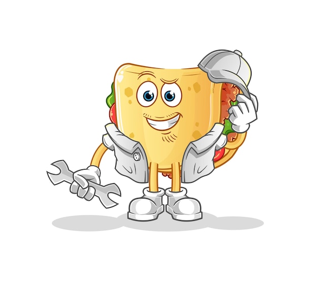 Dibujos animados de mecánico de tacos. vector de mascota de dibujos animados