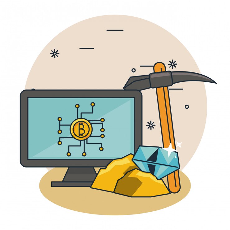 Vector dibujos animados de minería de bitcoin