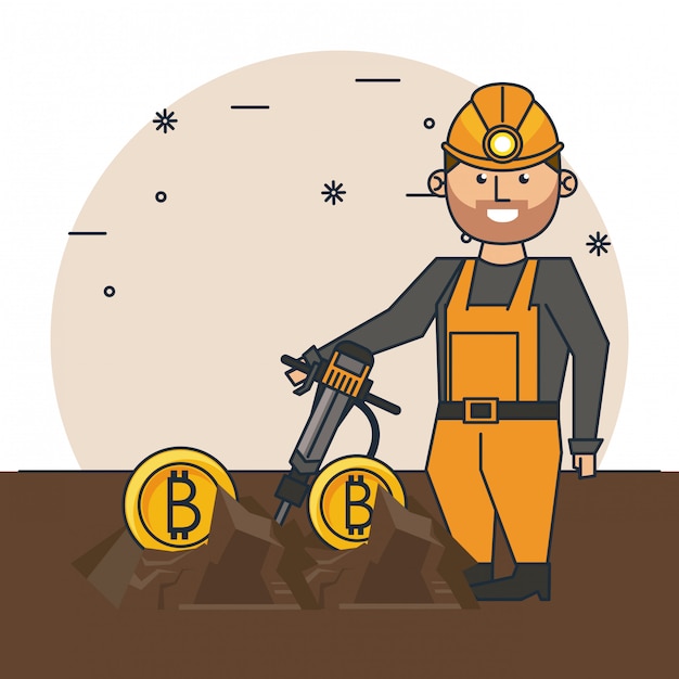 Vector dibujos animados de minería de bitcoin