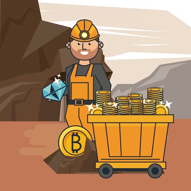 Vector dibujos animados de minería de bitcoin