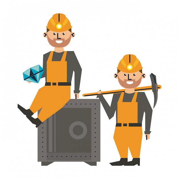 Vector dibujos animados de minería y trabajadores