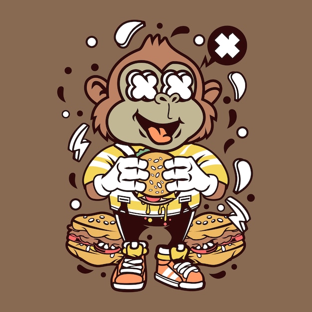 Dibujos animados de mono de hamburguesa