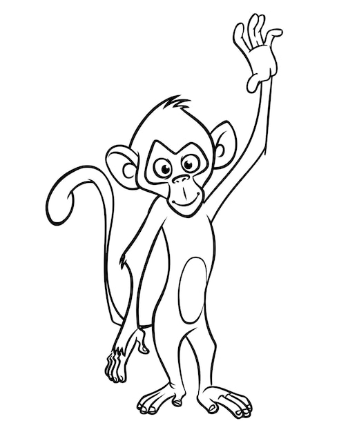 Vector dibujos animados de monos divertidos ilustración vectorial de monos felices con contornos de chimpancés para páginas de colorear libro