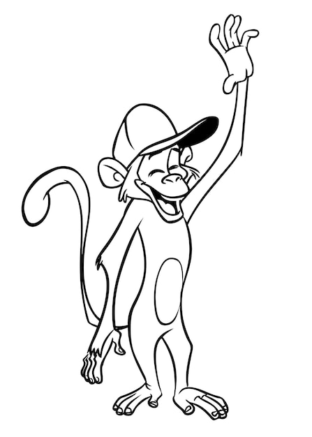 Dibujos animados de monos divertidos Ilustración vectorial de monos felices con contornos de chimpancés para páginas de colorear libro