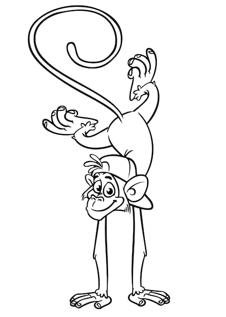 Dibujos animados de monos divertidos Ilustración vectorial de monos felices con contornos de chimpancés para páginas de colorear libro