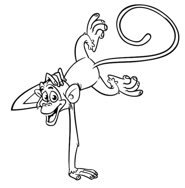 Dibujos animados de monos divertidos de pie y haciendo trucos de circo Ilustración vectorial de monos chimpancés felices Contorno para páginas de colorear libro