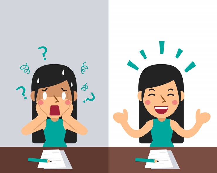 Vector dibujos animados de una mujer expresando diferentes emociones.