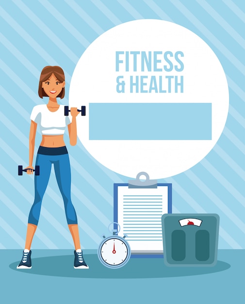 Dibujos animados de mujer fitness y salud