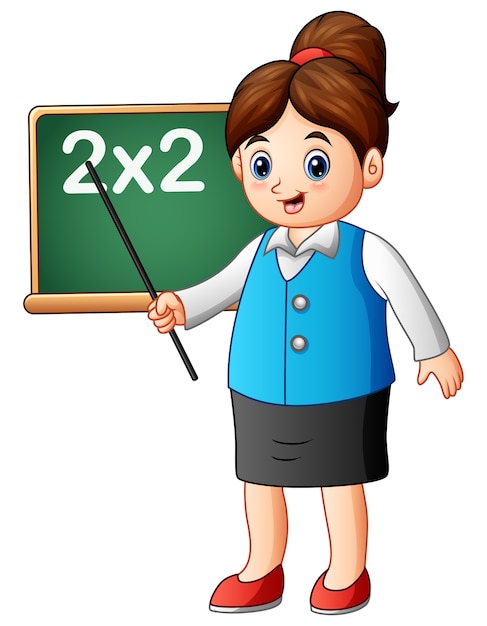 Dibujos animados mujer profesora señalando