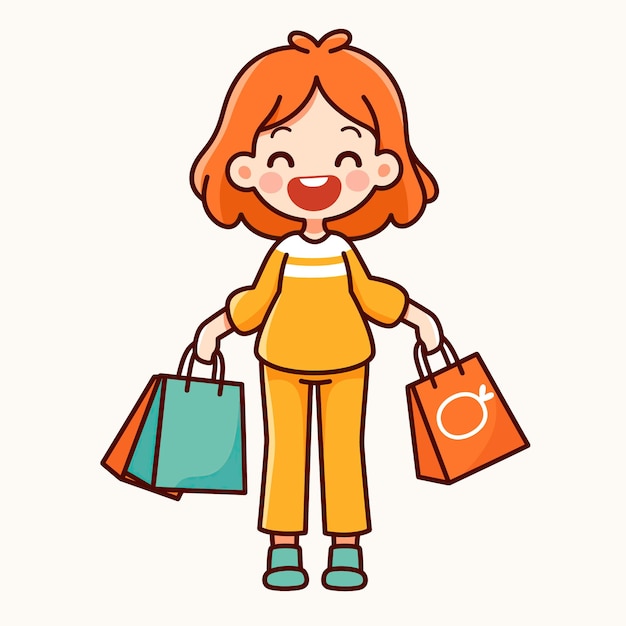 dibujos animados de una mujer sosteniendo bolsas de compras en un entorno profesional de renderización 3D creativa