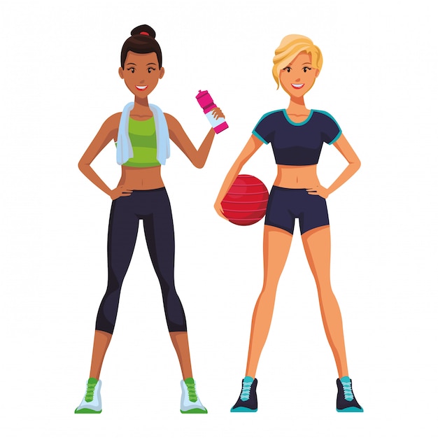 Vector dibujos animados de mujeres de fitness