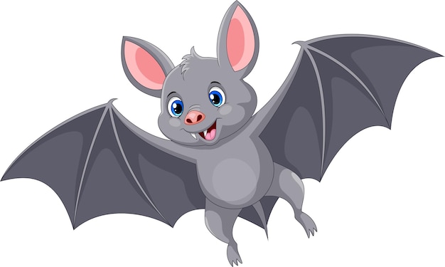 Dibujos animados de murciélago feliz volando sobre fondo blanco