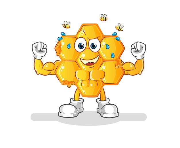 Dibujos animados muscular patrón de miel. vector de mascota de dibujos animados