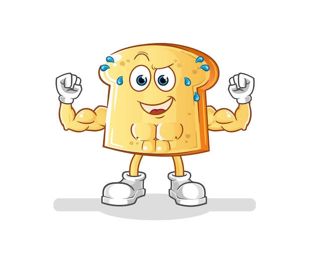 Dibujos animados musculoso de pan blanco. vector de mascota de dibujos animados