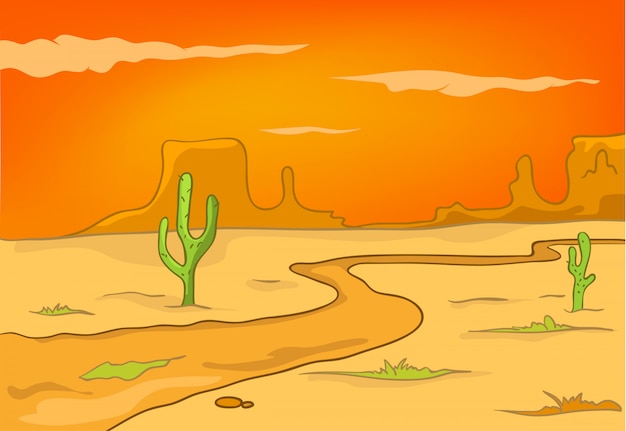 Dibujos animados naturaleza paisaje desierto | Vector Premium