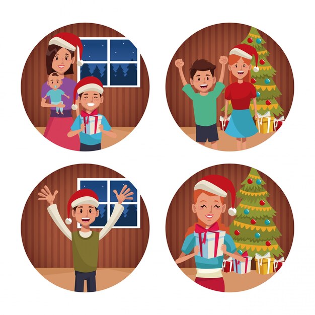 Vector dibujos animados de navidad familiar