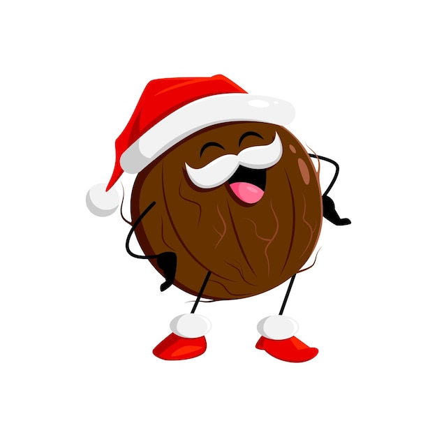 Los dibujos animados de Navidad con nueces de coco llevan el sombrero de Papá Noel.