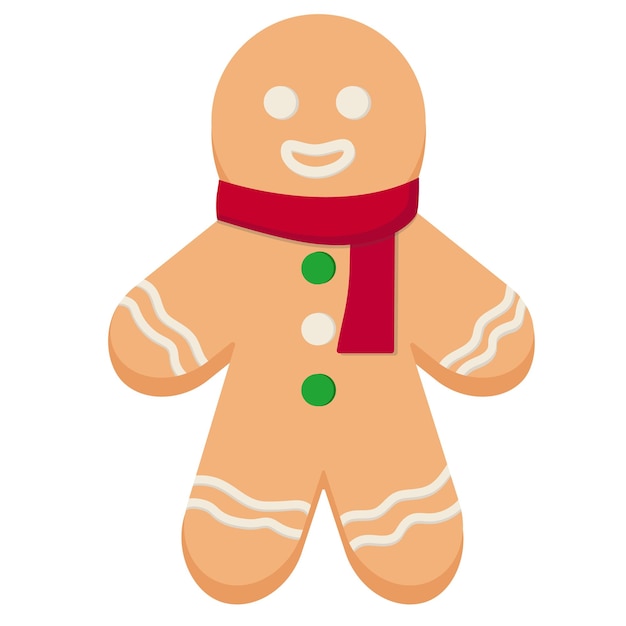 Vector dibujos animados de navidad pan de jengibre hombre con una bufanda