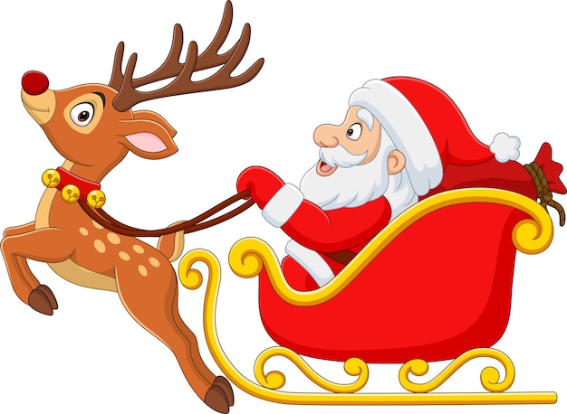 Dibujos animados de navidad santa con trineo de renos