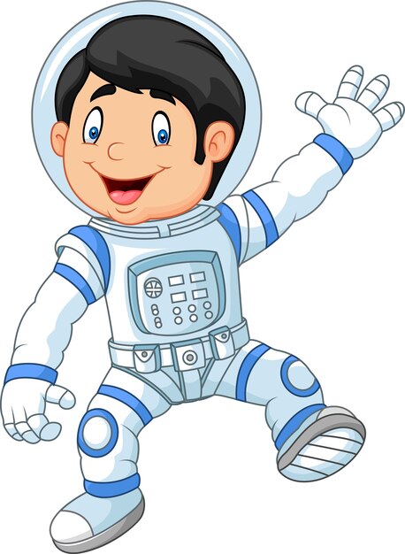 Dibujos animados de niño pequeño vistiendo traje de astronauta