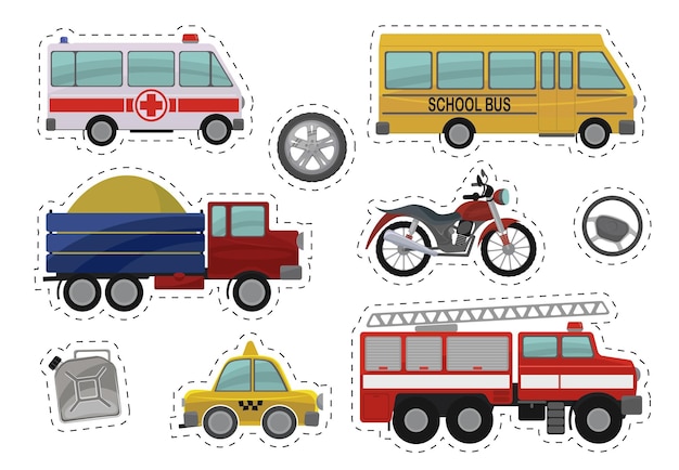Dibujos animados niños coche juguetes ilustración vector iconos