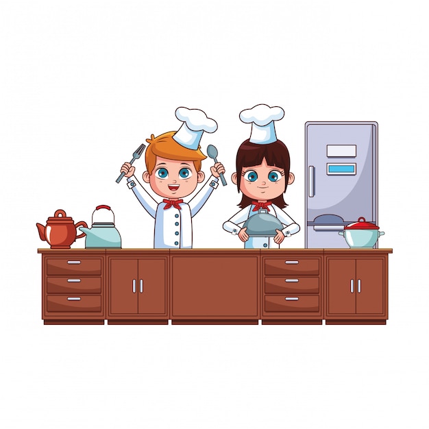 Vector dibujos animados de niños cocineros