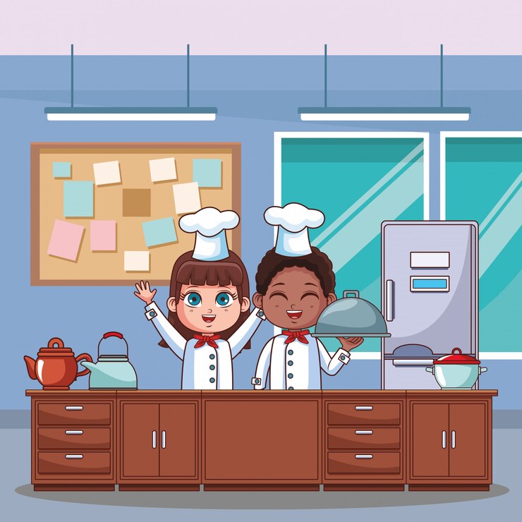 Vector dibujos animados de niños cocineros