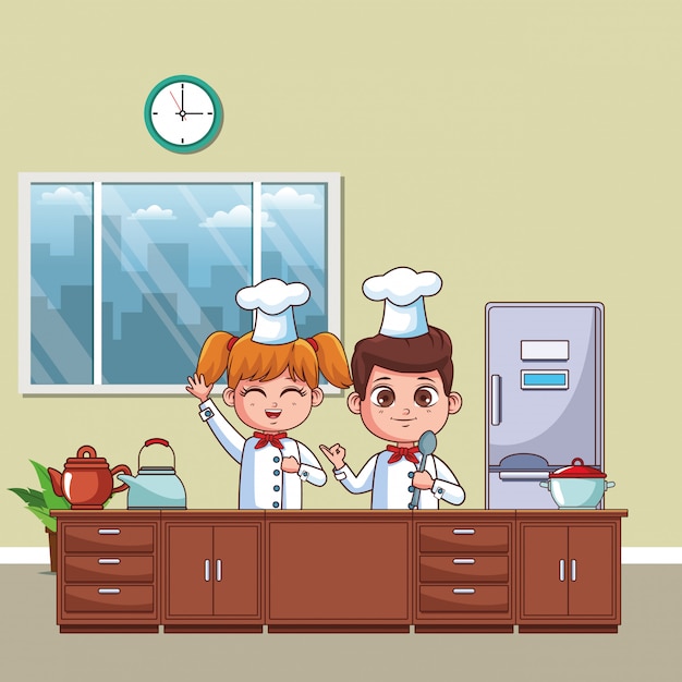 Dibujos animados de niños cocineros