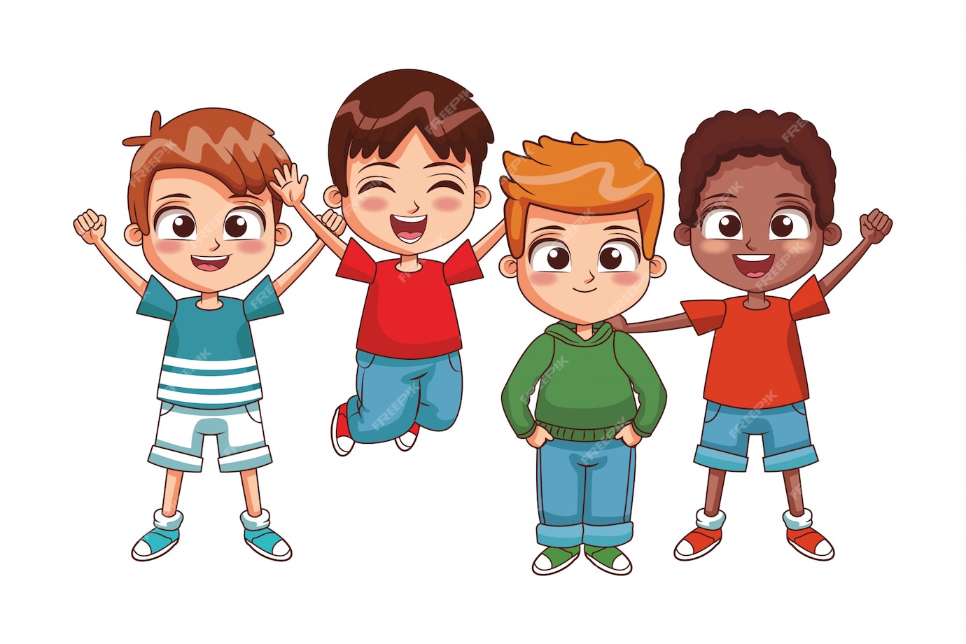 Dibujos Animados De Niños Felices Vector Premium